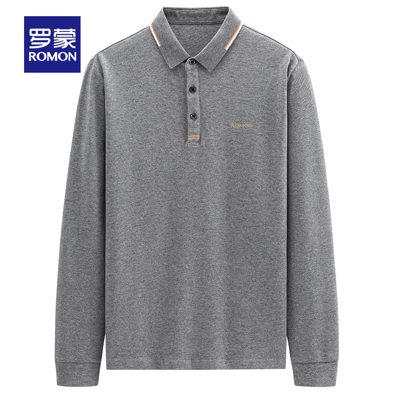 罗蒙官方旗舰店罗蒙长袖T恤衫男士秋季新款商务休闲POLO衫中青年翻领百搭t恤0