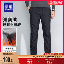 (Goose suede) Rommont men outwear straight-cylinder long pants 2023 autumn winter fashion mens pants mid youth warm goose down pants
