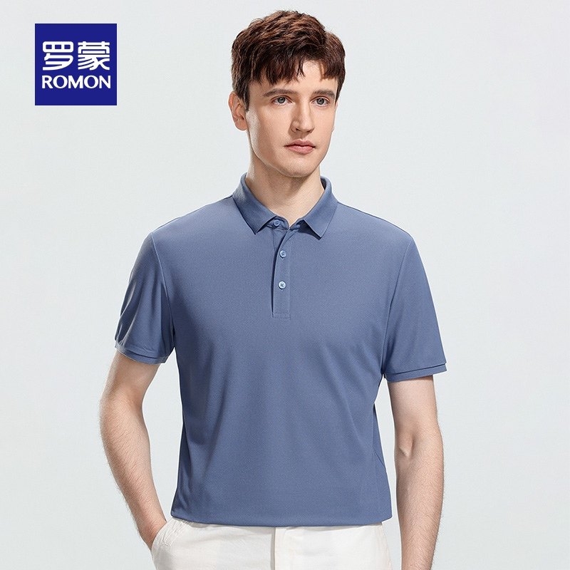 罗蒙男士商务休闲翻领短袖POLO衫2024夏季薄款简约百搭纯色T恤衫