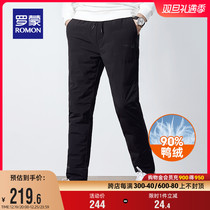 Romon Mens Down Pants 2023 Autumn Winter New Warm Elasticity Free of Hot Draw Rope Casual Pants Straight Barrel Bunch Foot Pants Man