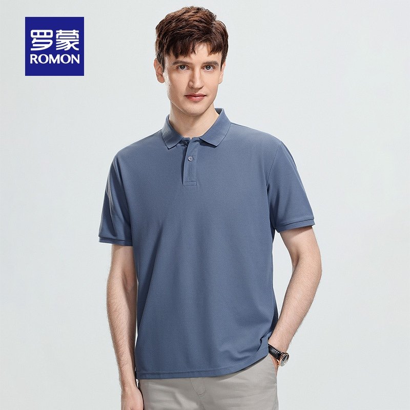 罗蒙男士商务休闲翻领T恤衫2024夏季薄款简约舒适纯色短袖POLO衫