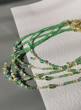 一梦星河原创汉服配饰薄荷青柠串珠项链手链小清新简约璎珞