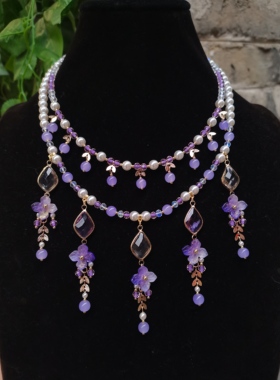 一梦星河/原创设计汉服配饰紫色珍珠项链古风造型百搭项链璎珞