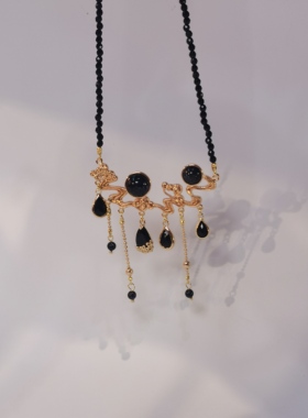 一梦星河/原创设计复古风黑色流苏锁骨项链神秘感暗黑系