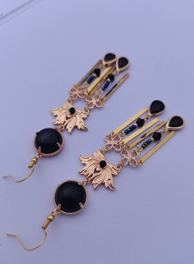 暗黑黑色流苏耳环汉服配饰