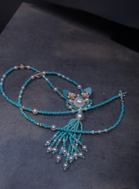 孤品/一梦星河/原创设计复古风尖晶珠子项链青灰色冷清手工项链