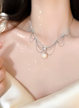 晚宴公主！氛围设计感珍珠项链女