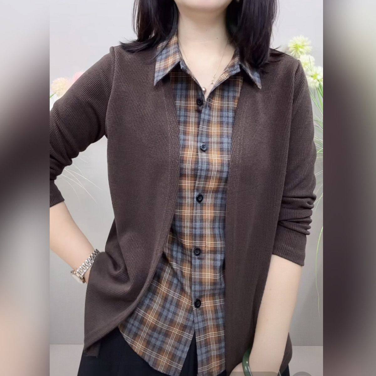 新款时尚拼色长袖衬衫polo领洋气减龄时尚百搭显瘦打底衫宽松外套,淘宝优惠券,粉丝福利购,淘宝优惠卷