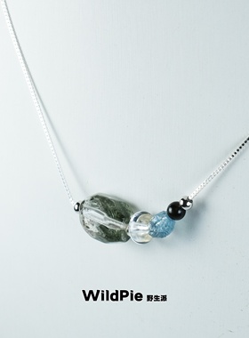 正品绿幽灵黑曜石白水晶银项链