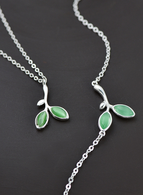 999纯银项链女韩款时尚清新个性细叶嫩叶短款锁骨链文艺学生森系