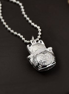 民族风毛衣链复古招财猫足银吊坠