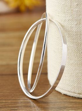 高档9纯银9手镯韩款女时尚简约气质日双环手饰足银光面镯送9女友