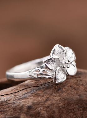 纯银百合花朵戒指简约个性大气