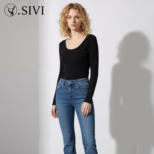 熙薇2025冬季新款法式U领暖氧珍珠绒螺纹保暖衣H6237 - 图2