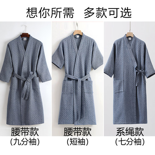 纯棉纱布浴袍女成人吸水速干夏季可穿浴巾男浴衣洗澡穿的睡袍睡衣 - 图1
