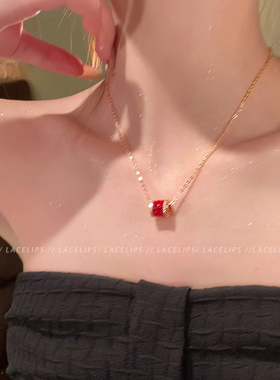 法式红色小蛮腰项链女款高级感