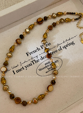 复古咖色系串珠项链女款2025新款