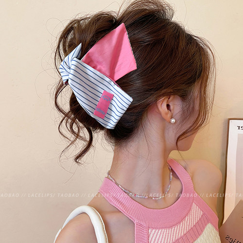 韩系布艺条纹撞色抓夹女高级感2026新款三角鲨鱼夹盘发夹子发饰春 - 图3