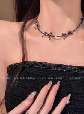 韩国东大门精致水晶珠蝴蝶结项链