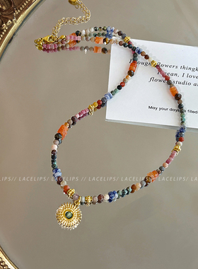 彩虹石太阳花项链女2026新款