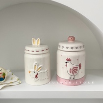 Foreign Trade Outlet Single Cute Rabbit Sealed Storage Jar Tea Coffee Bean Containing ceramic jar Cartoon Pendulum