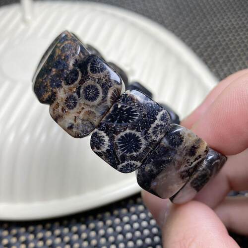 黑色珊瑚玉手排手串大彩花柠檬片新中式菊花石手牌女生手饰品玛瑙 - 图0