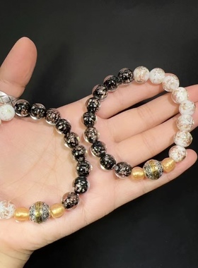 香灰手链陶瓷琉璃手串女蛇年转运珠黑白金沙金箔九字真言情侣饰品