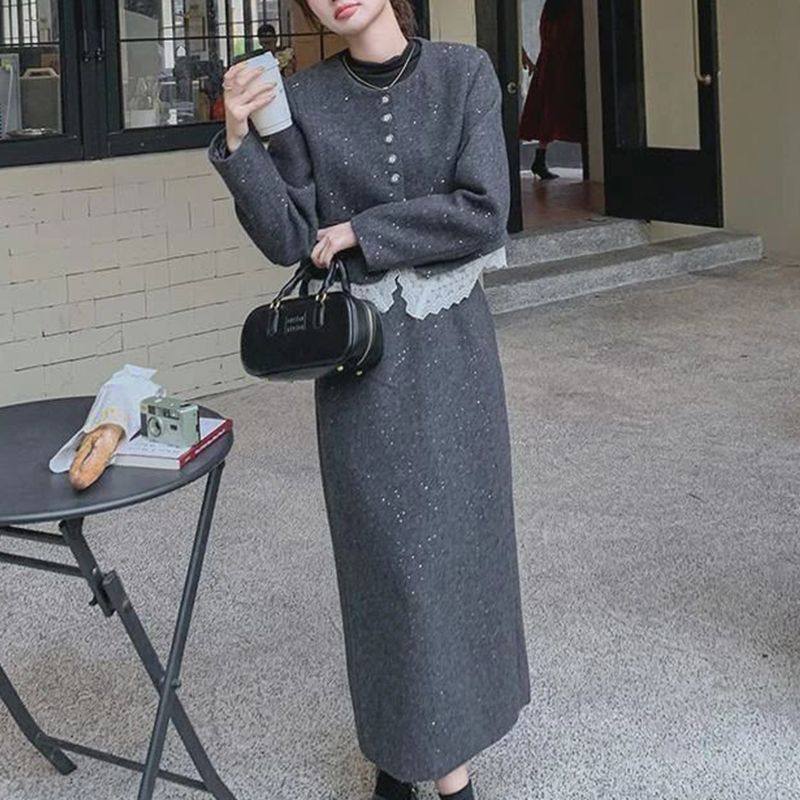 一整套秋冬穿搭高级感小香风毛呢套装女气质名媛女神范长裙两件套,淘宝优惠券,粉丝福利购,淘宝优惠卷