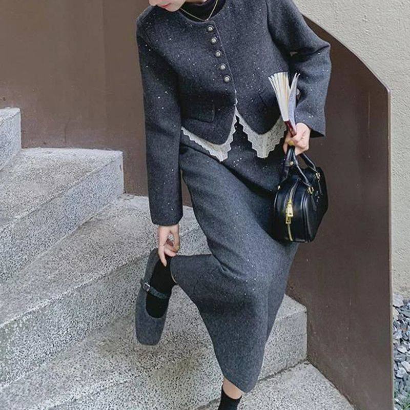 一整套秋冬穿搭高级感小香风毛呢套装女气质名媛女神范长裙两件套,淘宝优惠券,粉丝福利购,淘宝优惠卷