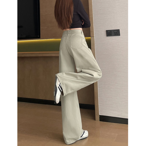 超火明月灰阔腿镰刀牛仔裤女2026秋冬加绒加厚新款直筒宽松弯刀裤 - 图1