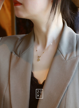 ZOXI碎金子四叶草项链不掉色礼物