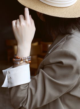 ZOXI多层灰玛瑙天然石珍珠手链