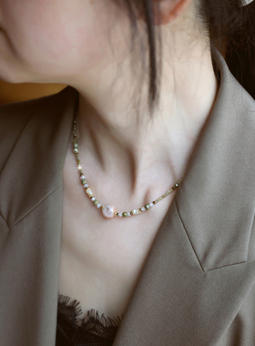 ZOXI绿色天然石串珠项链不掉色