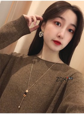 ZOXI不掉色钛钢玫瑰金长款项链