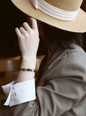 ZOXI手工旺财猫虎眼石手链学生