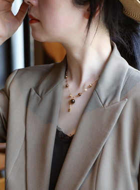 ZOXI虎眼石葫芦项链大气毛衣链女