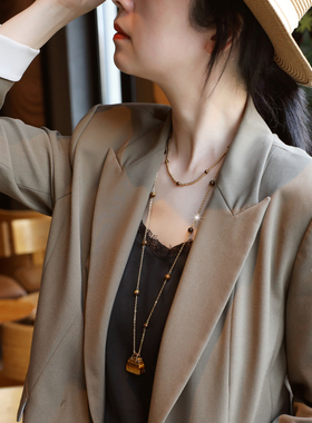 ZOXI超长包包虎眼石毛衣链大气女