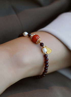 ZOXI旺财好运如意石榴石南红手链