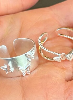 通体s925纯银蝴蝶戒指甜美小众款