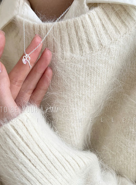 s925纯银爱心钥匙锆石锁骨项链女