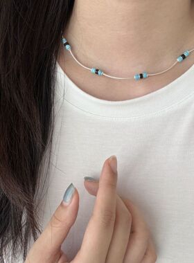 S925银韩版小众蓝松石黑玛瑙项链