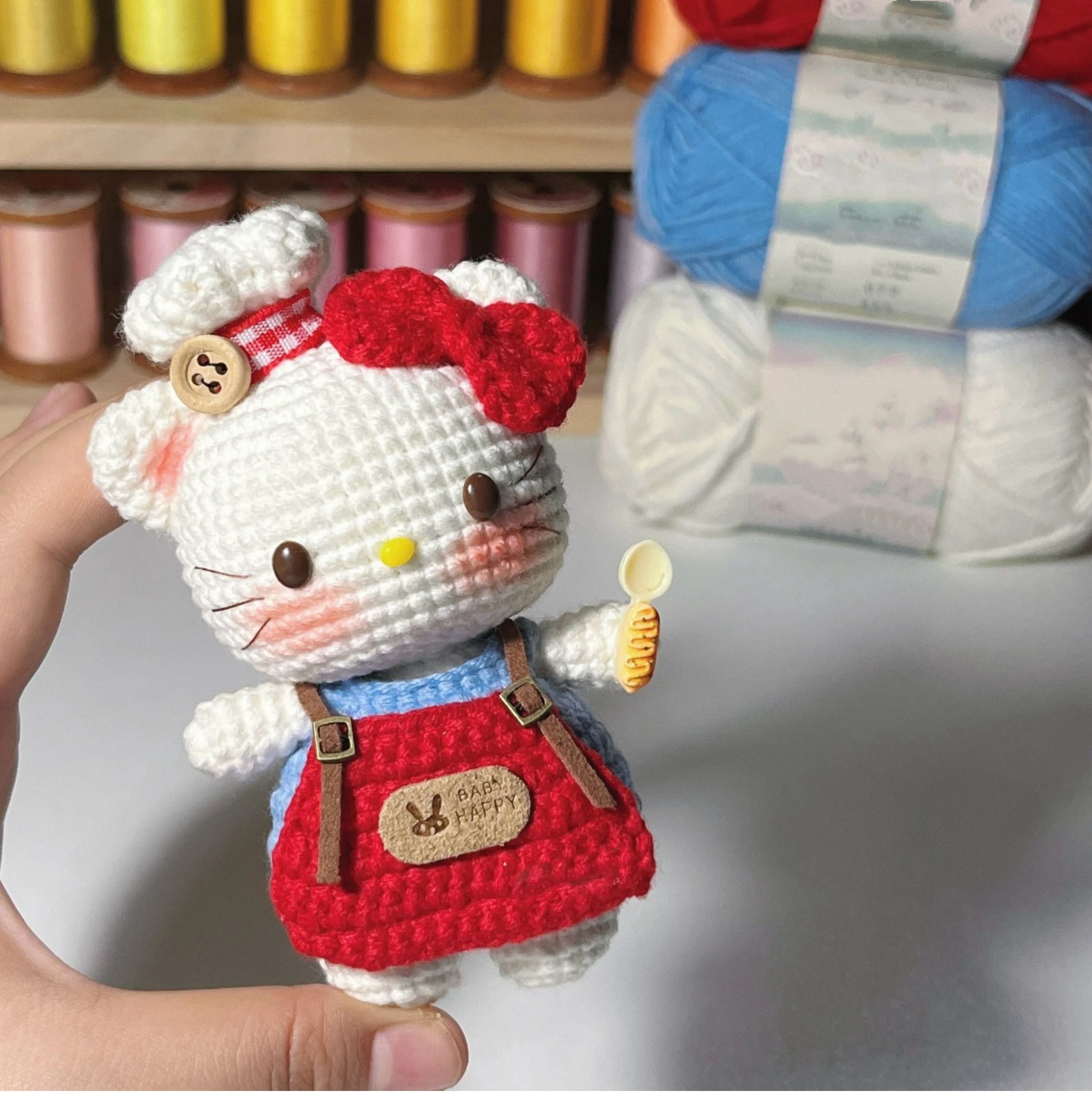 厨师Kitty咖啡凯蒂猫包挂件钥匙扣手工diy钩针钩织毛线材料包礼物,淘宝优惠券,粉丝福利购,淘宝优惠卷