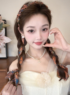 氛围感印花飘带高颅顶发箍