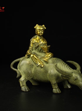 家居工艺黄铜牧童骑牛摆件童子牛孺子牛桌面装饰摆设母子牛铜器