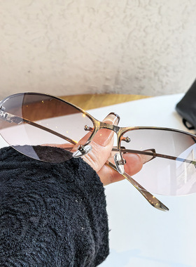 韩版复古运动骑行半框墨镜女杨超越同款太阳眼镜防晒街拍防紫外线