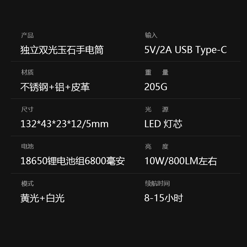 白光黄光独立双光源照玉石手电筒强光看石头原石文玩鉴定翡翠手灯