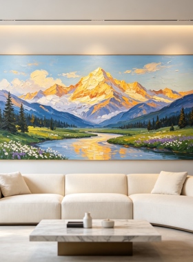 原创手绘大芬村日照金山油画金山客厅装饰画肌理画沙发背景挂画