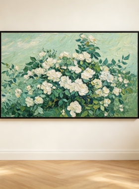 原创大芬村手绘油画白玫瑰花束客厅装饰画简约现代高级感艺术画