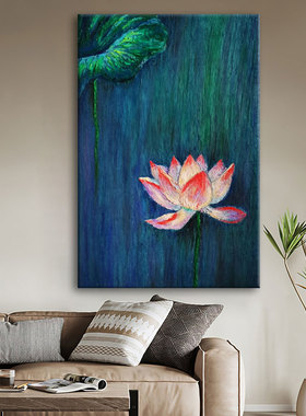 绿色荷叶荷花手绘油画新