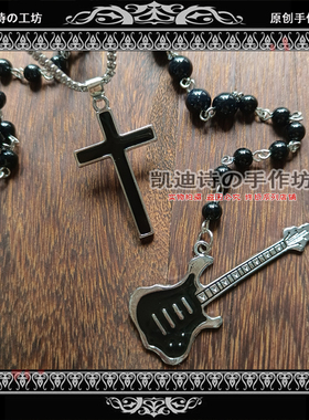原创特暗黑水晶十字架项链